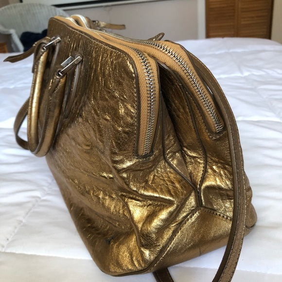 ROCHAS - Gold metallic double satchel leather bag - Picture 2 of 8